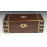 A large George III brass-bound mahogany Campaign writing box, hinged cover and folding front