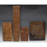 Treen - a collection of ginger bread or biscuit moulds, intaglio carved with 18th century figures,