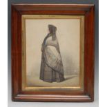English School (mid-19th century) Portrait of a Lady, full-length and in profile, wearing a lace-