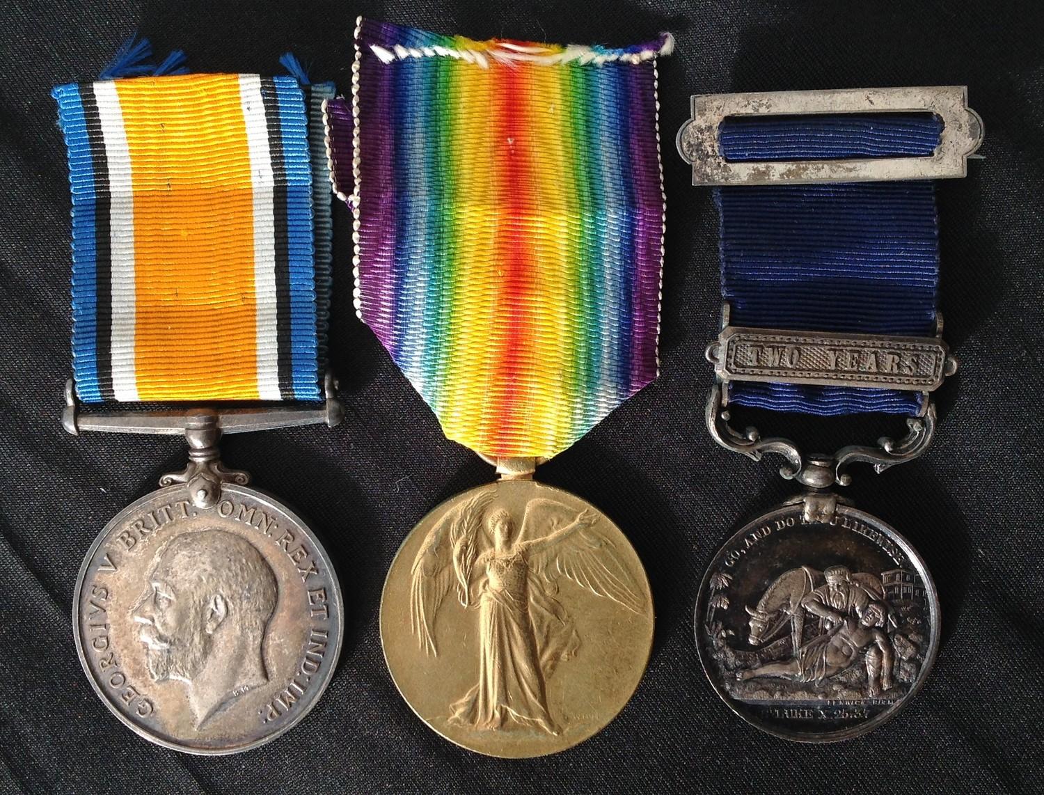 WW1 British War Medal and Victory Medal plus a silver Brotherhood League Temperance Medal with Two