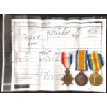 WW1 British 1914-15 Star, War Medal and Victory Medal to 12370 Sjt E Taylor, West Riding Regt.