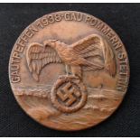 WW2 Third Reich rally badge ""Gautreffen 1938 Gau Pommern Stettin"". Maker marked.