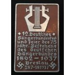 WW2 Third Reich 12 Deutsches Sangerbundesfest Breslau 28. 7-1.8 1937 badge.