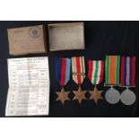 WW2 British Medal Group comprising of 1939-45 Star, Africa Star with 1st Army Clasp, Italy Star,