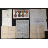 WW1 British 1914-15 Star, War Medal and Victory Medal and WW2 Defence Medal with paperwork to