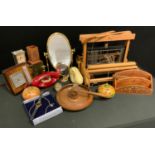 A table top weaving loom; two retro Genie cradle telephones, treen bowl, letter rack etc qty