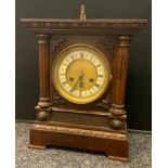 An early 20th century oak cased mantel clock, H A C mechanical chiming movement, 35.5cm high, 30cm