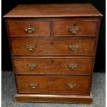 A George III oak chest of small proportions, rectangular top, two short cockbeaded drawers over
