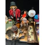 A stationary model clown; others, small pram; decorative shelf, bottle stand, stamps etc