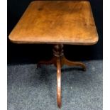 A Victorian mahogany tit top occasional table, rounded rectangular top, turned column, cabriole