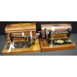 A Vintage F J Cocks hand operated The Royal London cylindre shuttle sewing machine, inlaid case;