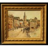 French Impressionist School Riverside Town oil on board, 38cm x 45cm