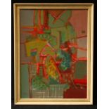 Doreen Lowe (1932-2016) Abstract signed, oil on board, 49cm x 37cm Disley and Glossop based artist.