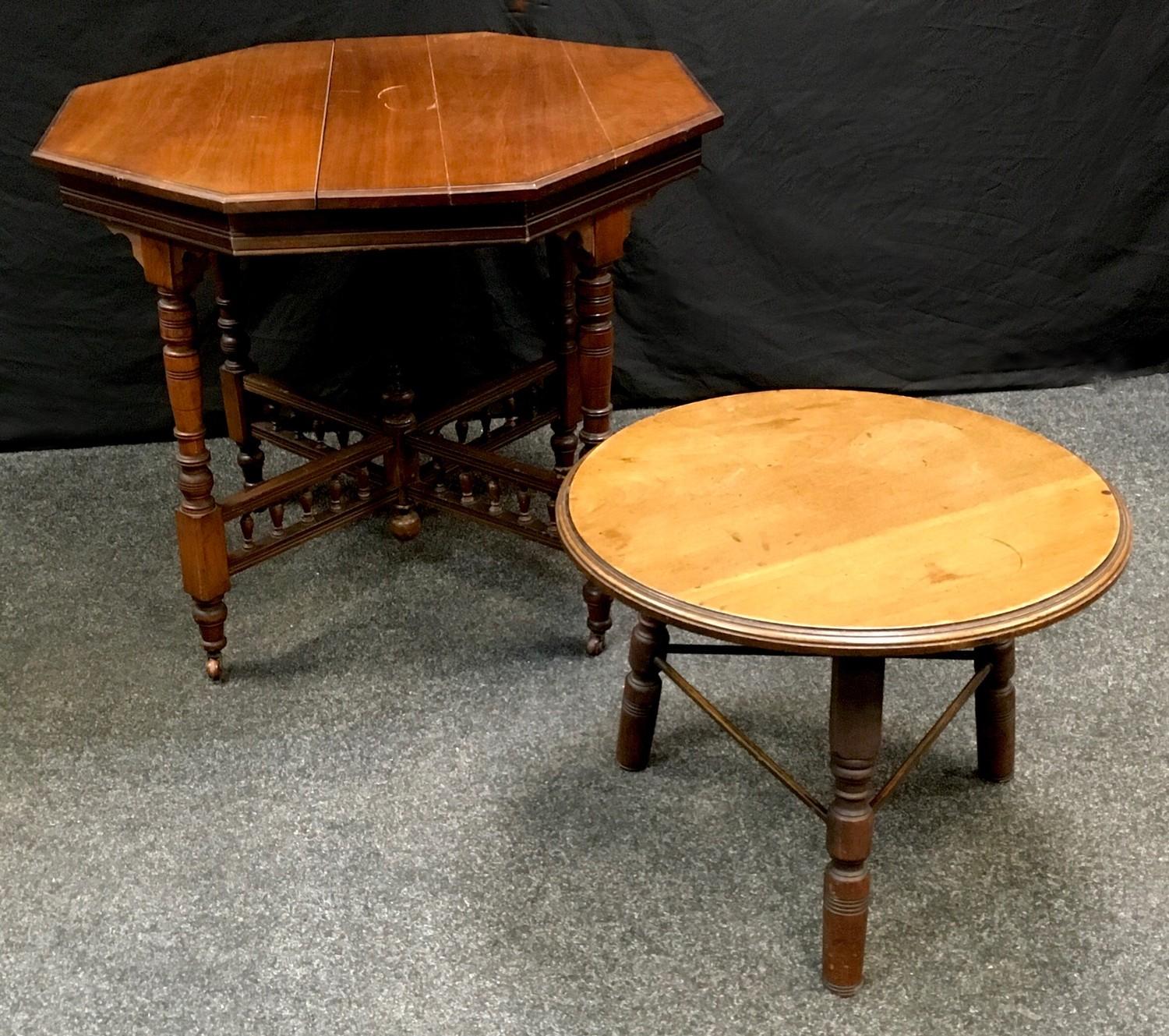A Victorian mahogany occasional table, octagonal top, turned supports and underfinials, spindles X-
