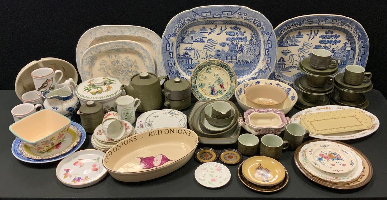 Tableware - Denby Chevron pattern table ware, large 19th century willow pattern meat platter;