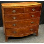 A Victorian mahogany bow front chest of drawers, caddy top, two short cockbeaded drawers over