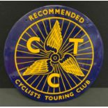 A circular Recommended Cyclists Touring Club enamel sign, 40cm diameter