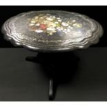 A tilt-top occasional table, papier-mâché top, floral decoration inlaid with mother of Pearl,