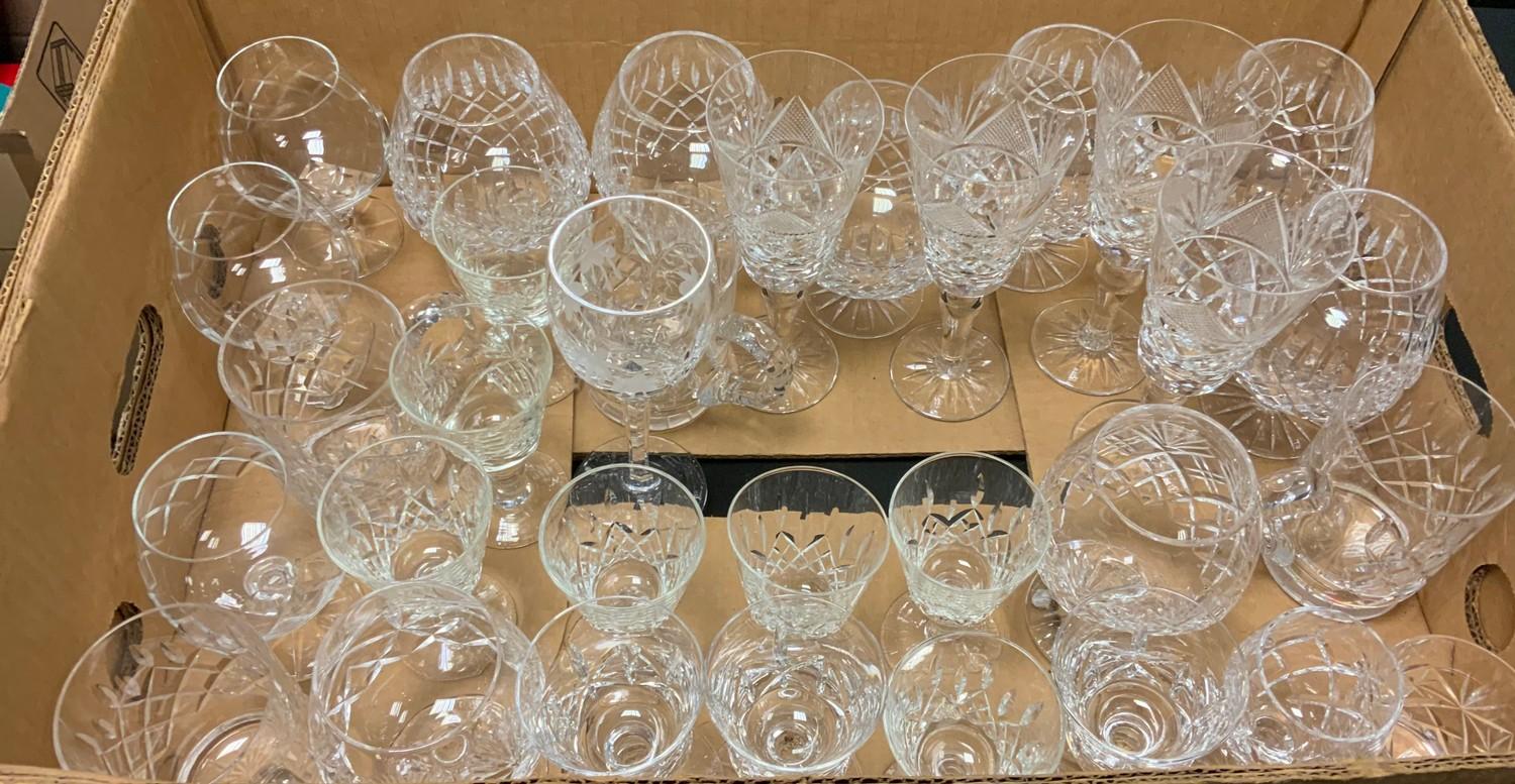 A large cut glass pedestal bowl; another footed bowl; a part suite of cut glass glasses including - Image 2 of 2