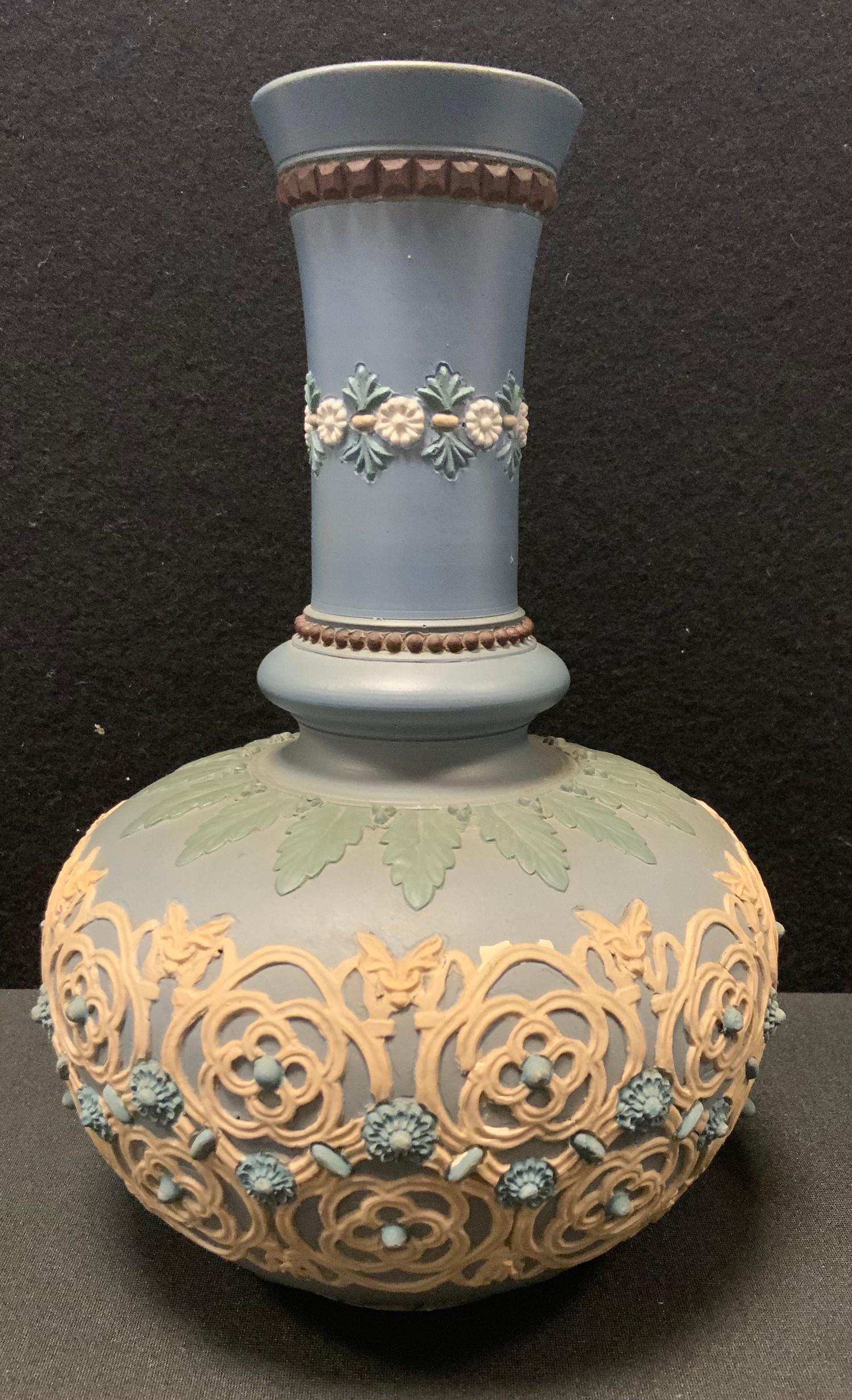 A pair of Doulton Lambeth Siliconware vases, molded with a lattice and floral band, impressed marks, - Bild 2 aus 7