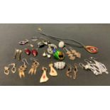 Costume Jewellery - an art glass pendant necklace, dress rings, earring etc