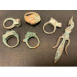 Antiquities - a cast bronze stepped platform ring; others, etc