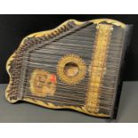 An early 20th century George V Coronation harp zither, marked made in Saxony, c.1911