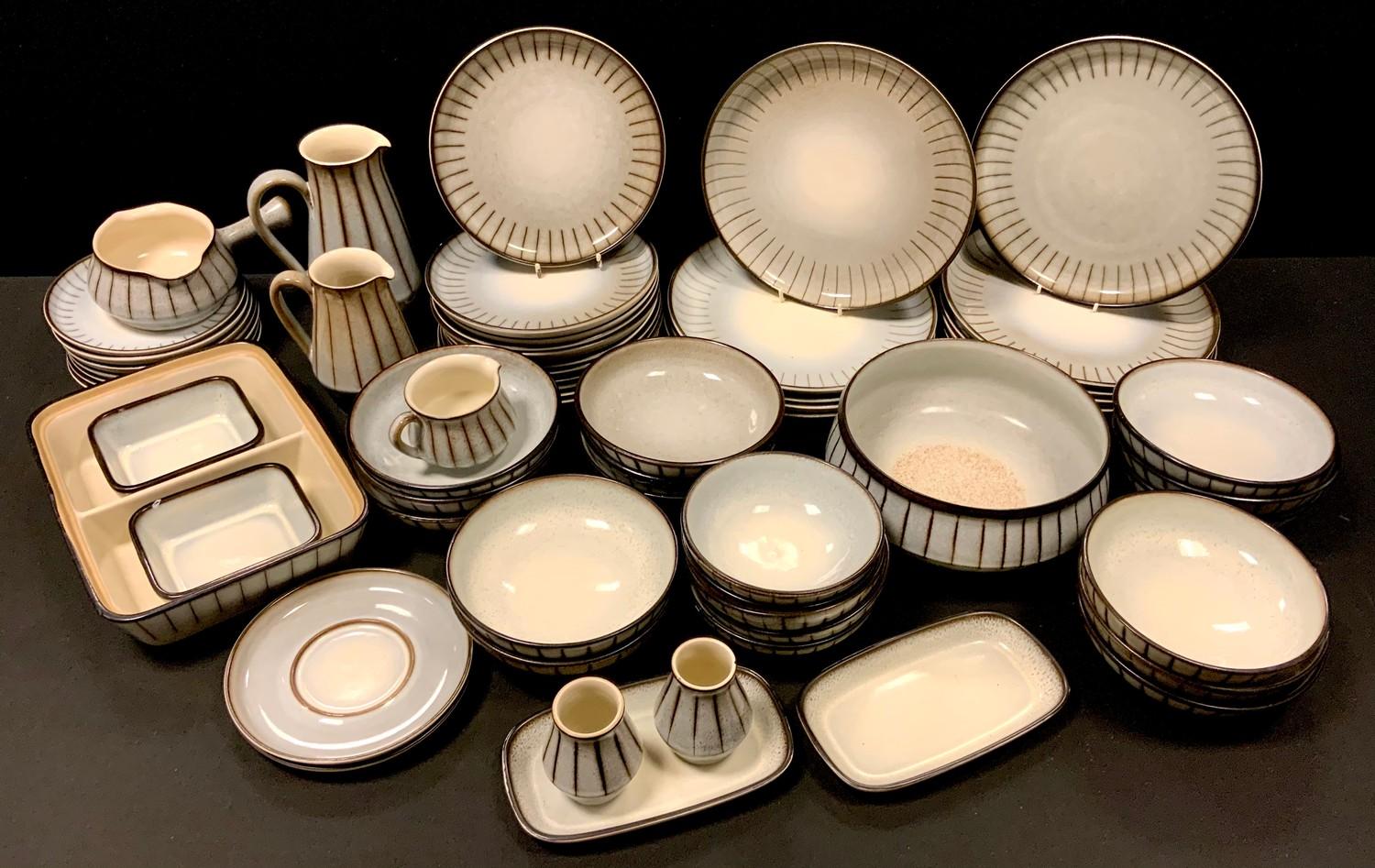 Tableware - a Denby Studio pattern dinner service inc dinner and side plates, soup and serial bowls,