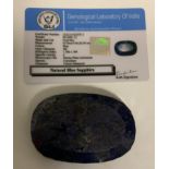 Loose Gemstones - a certified deep blue mixed cut oval sapphire, 810ct, measuring 67mm x 45mm x