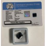 Loose Gemstones - a certified rectangular step cut sapphire, 13.90ct, GLI gem testing report card