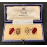 A pair of 9ct gold & enamel Life Guards regimental cufflinks, engraved to rear G.O.R.19.5.49, C & F,