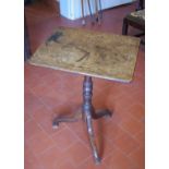 A George III oak occasional table, rounded rectangular top, turned column, tripod base, 70cm high,