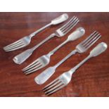 A set of three early Victorian provincial silver table forks, Exeter 1842; others, London (5), 10.