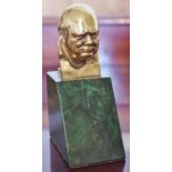 Oscar Nemon (1906 ? 1985), a miniature 18ct gold bust of Sir Winston Churchill, malachite plinth,