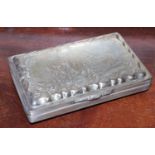 A 19th century Dutch silver tobacco box, hinged cover engraved with a gentleman and horses, reeded