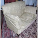 An early 20th century high back sofa, short cabriole legs, 98cm high, 138cm wide, 66cm deep, c.