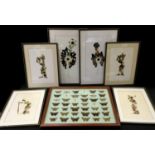 Four framed collages of African ladies made with butterfly wings; another two, floral subjects. (6)