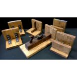 Scratch built oak novelty book ends decorated with wood working plane and set square, industrial