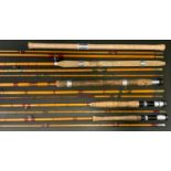 A R Chapman & Co. 500 Avon style two piece split cane fishing rod (new handle and rerung); other two