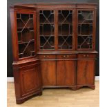 A George III style break-centre library bookcase, 193.5cm high, 182cm wide, 44cm deep; a similar