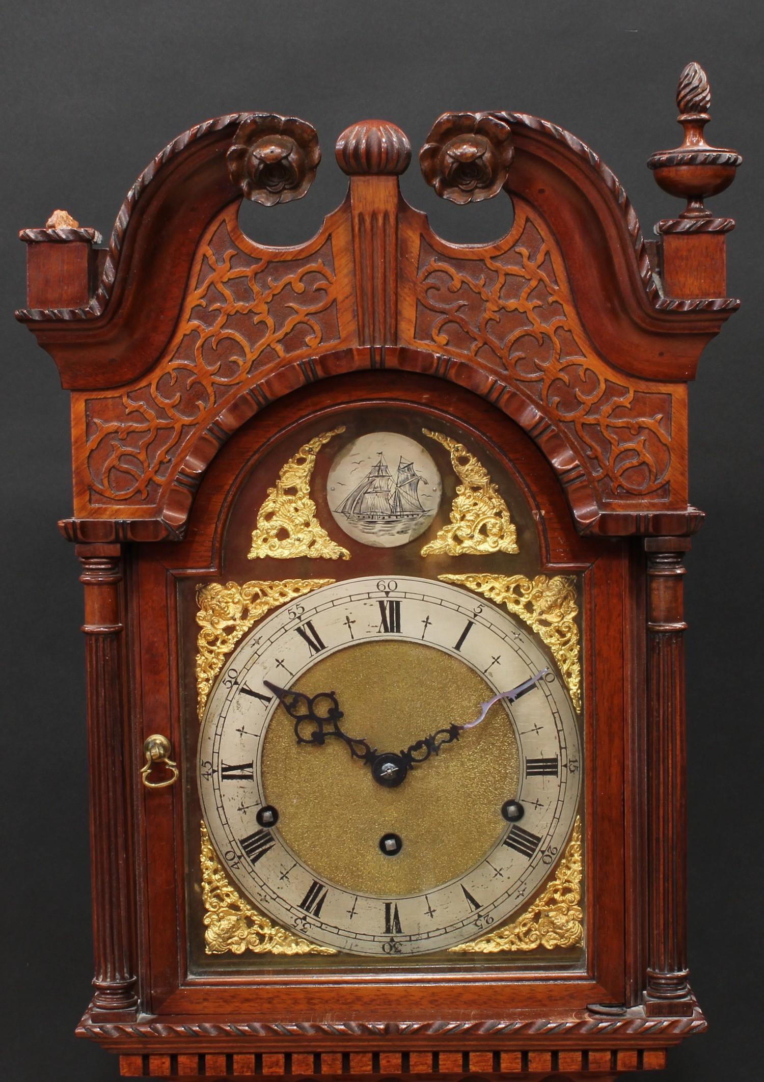 A George III style Chippendale design mahogany dwarf longcase clock, 17cm arched brass dial, - Image 5 of 5