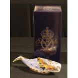 A Royal Crown Derby paperweight, Oceanic Whale, Collector's Guild exclusive, gold stopper, boxed
