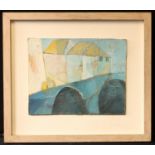 Becky Borman (Bn 1967) Abstract White Cottages signed in pencil, oil on board, 23.5cm x 30cm