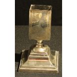 A Victorian silver match box holder, stepped square base, beaded rims, 11.75cm high, Richard