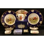 A pair of Royal Crown Derby Handley Cross Mr Jorrocks's Hunt plates; a Queens Elizabeth's Grammer