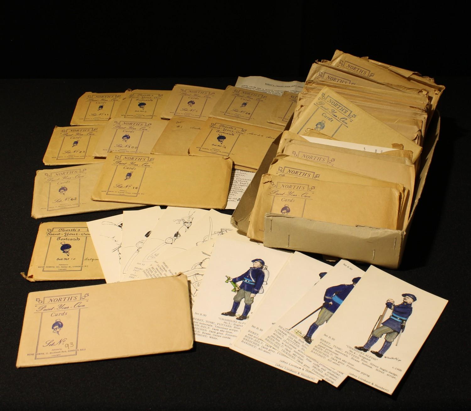 A collection of North's "paint-your-own" uniform cards, most in packets (quantity)