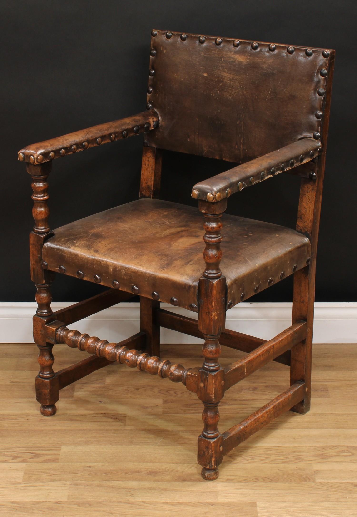 A pair of Cromwellian Revival open armchairs, in the manner of Augustus Welby Northmore Pugin, - Image 5 of 6