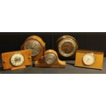 A Smiths Art Deco oak mantel clock; another, Bentima; an Enfield mantel clock, etc (5)