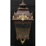 Lighting - a large 19th century style ceiling mounted lantern, 104cm high to ring mount, 44cm square