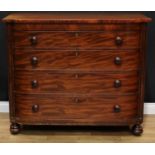 An early Victorian mahogany D-shaped chest, slightly oversailing top above four long graduated